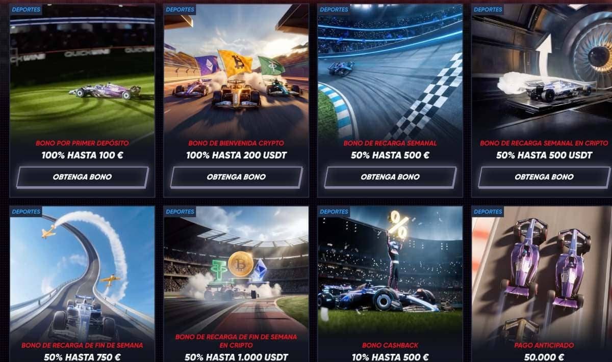 QuickWin Casino bono 2026: bienvenida 100% hasta 500 € image 1